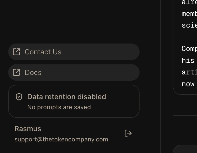 Zero data retention badge on dashboard