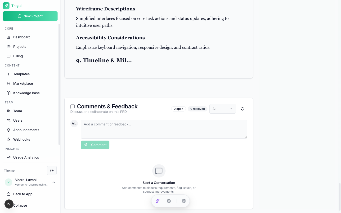 Comments panel with threaded replies