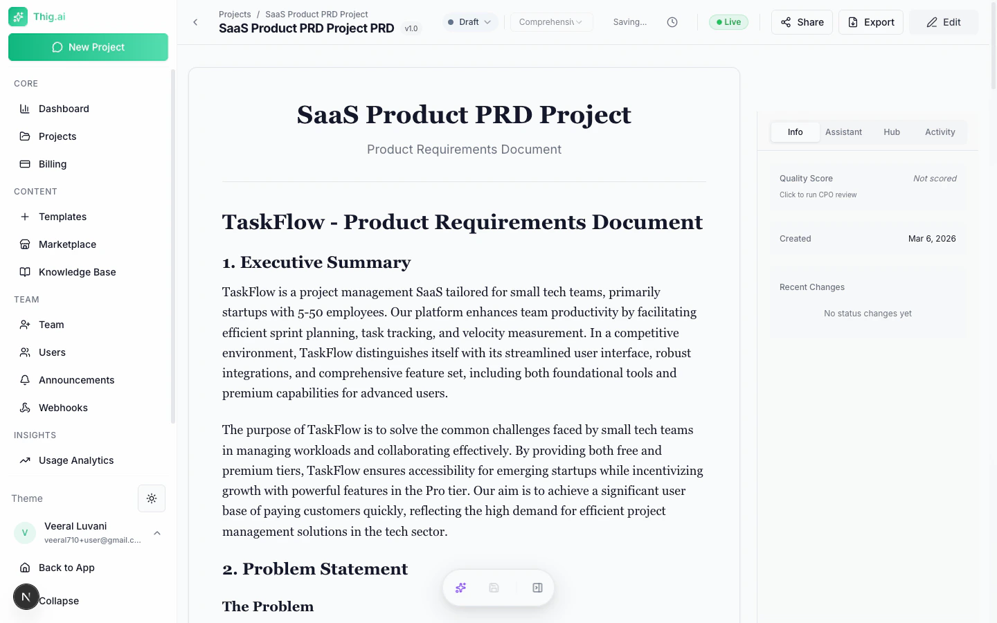 PRD Editor layout
