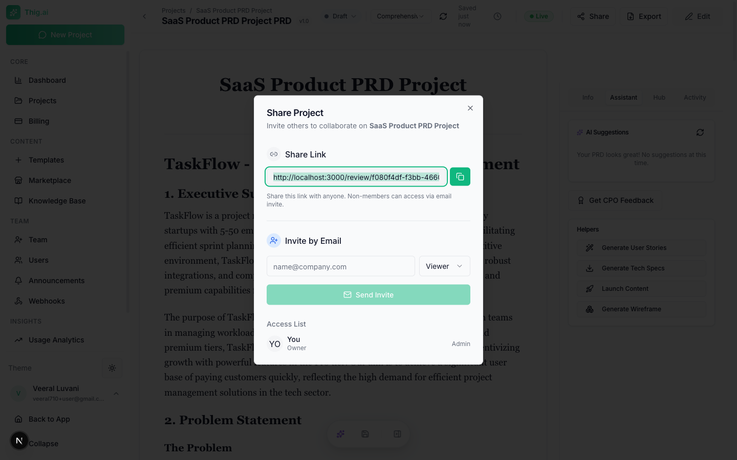 Share dialog with access settings