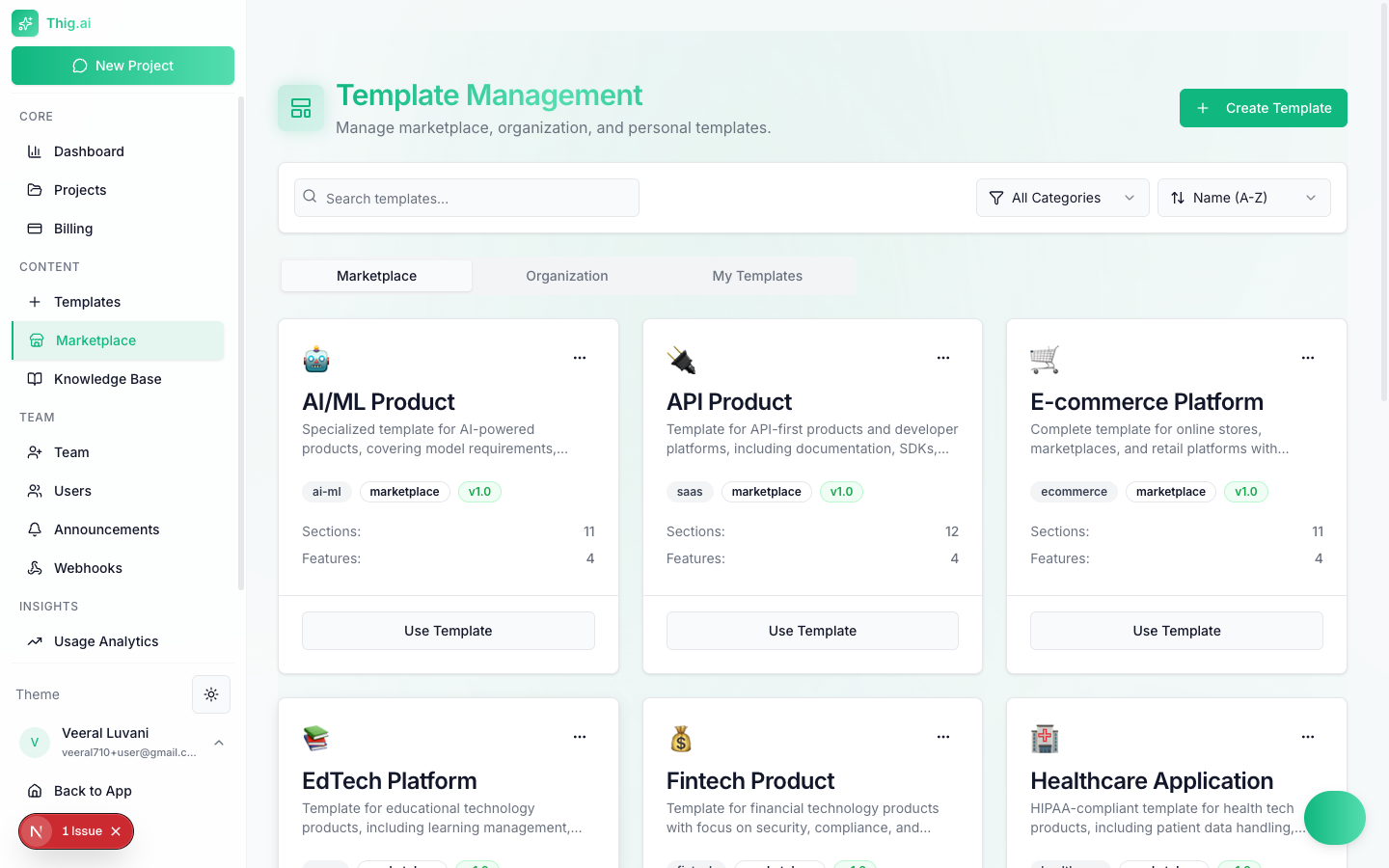 Template Marketplace page