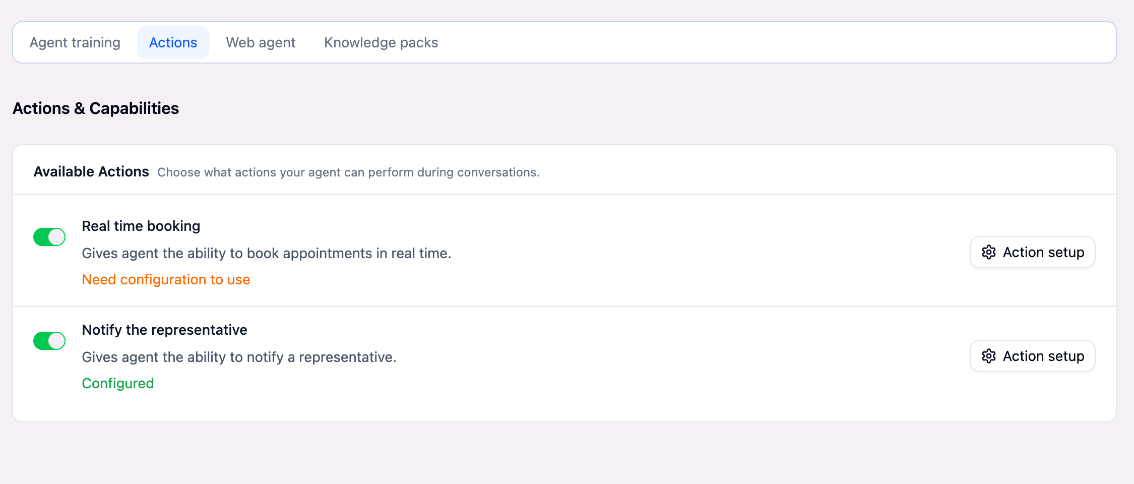 Actions tab