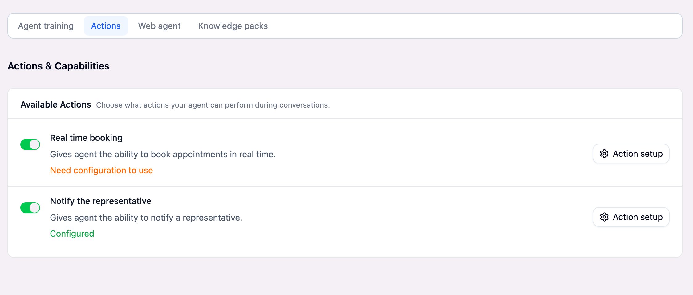 Actions tab