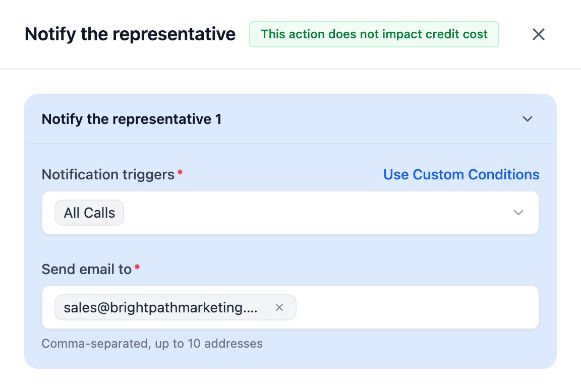 Notify the representative setup