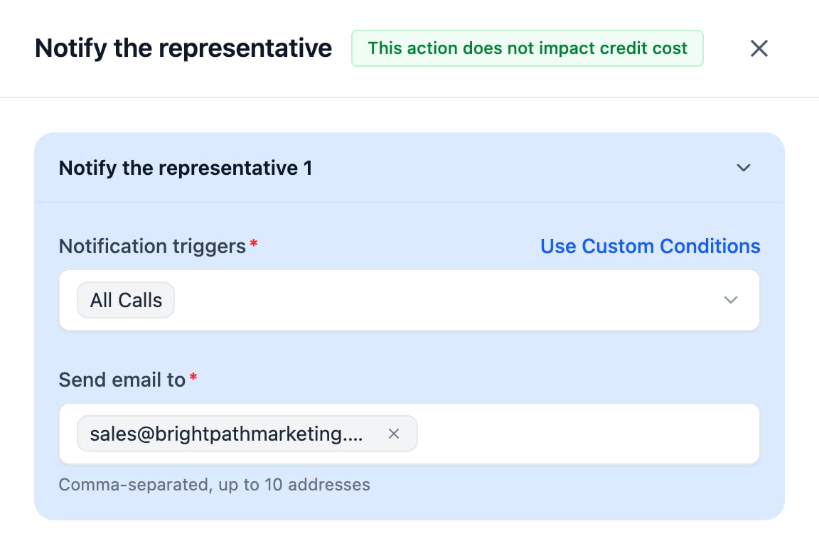 Notify the representative setup