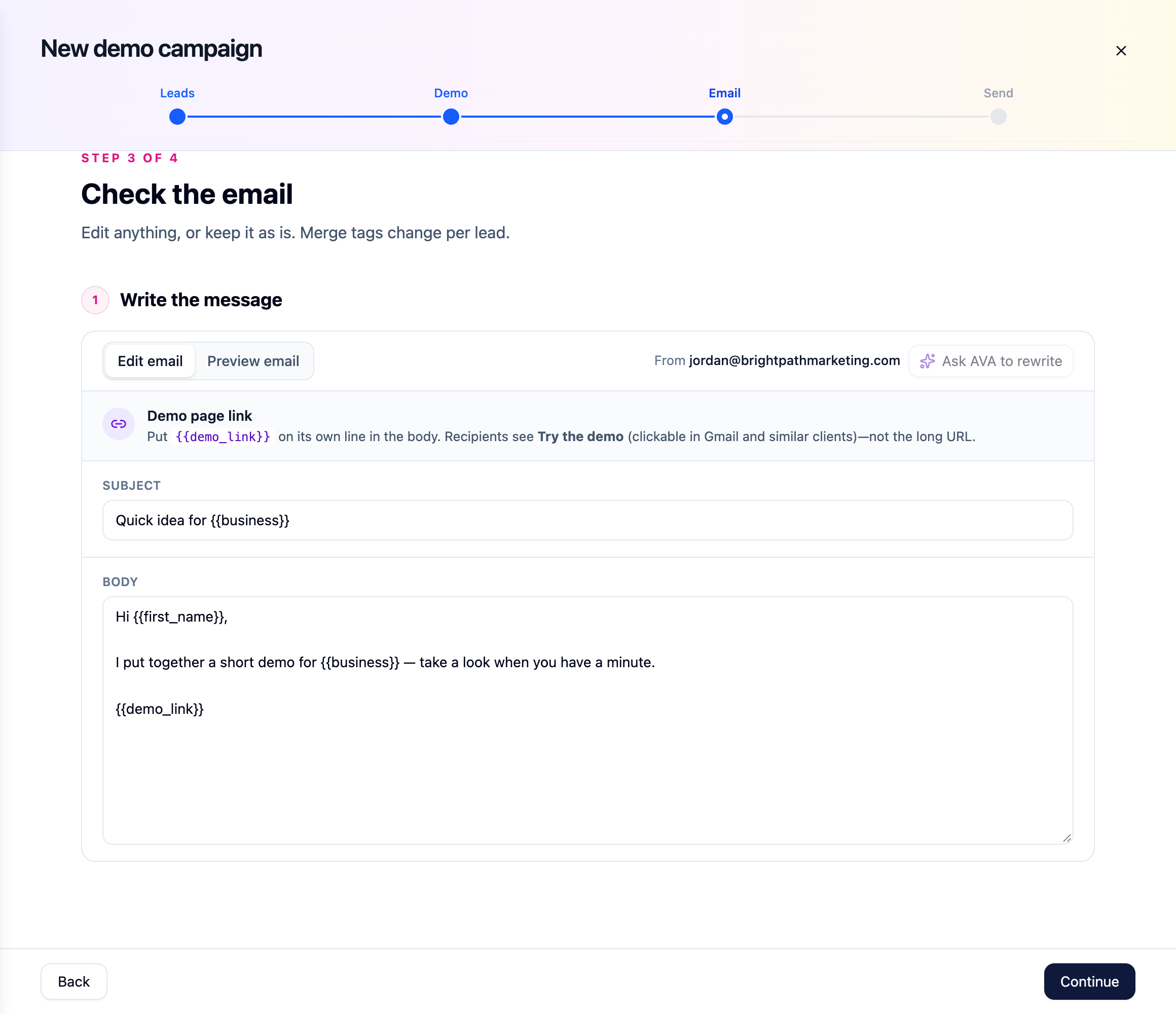 Step 3: Email