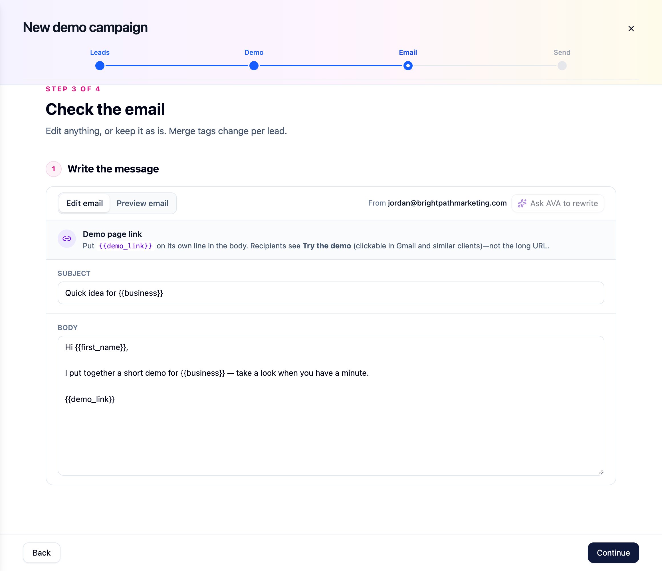 Step 3: Email