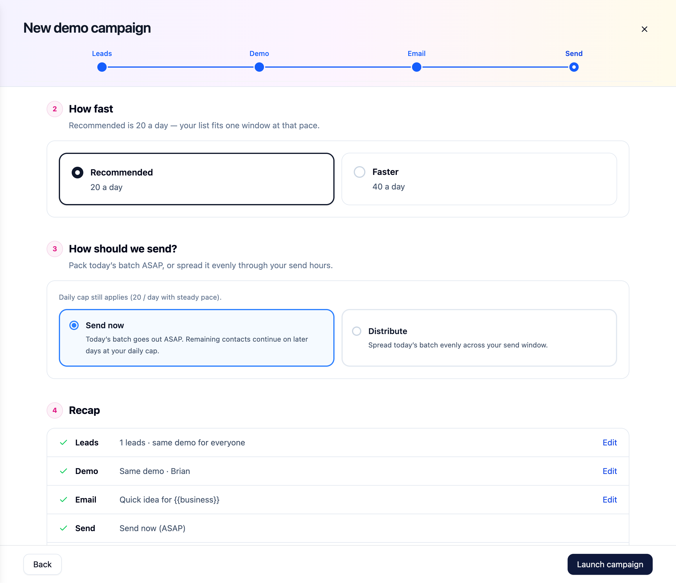 Step 4: Pace and send method