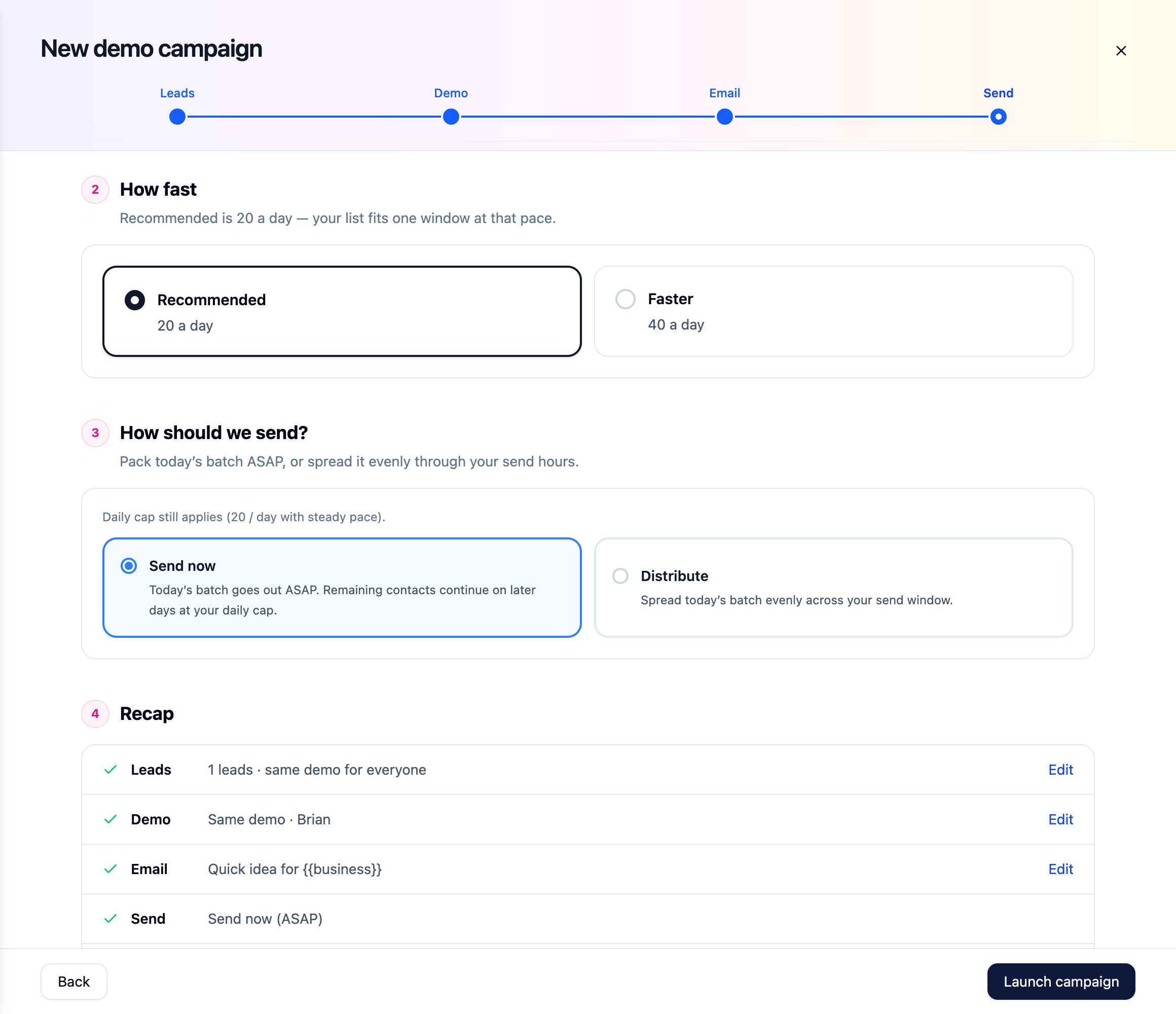 Step 4: Pace and send method