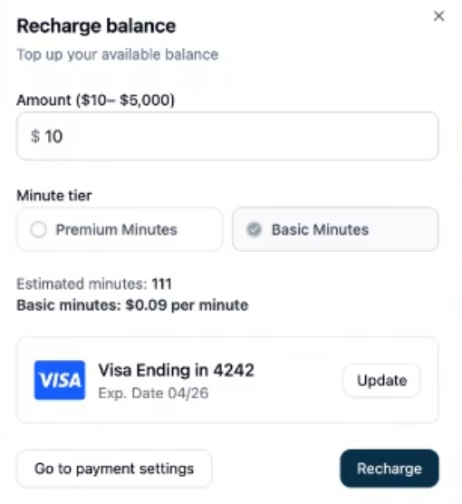 Recharge balance modal