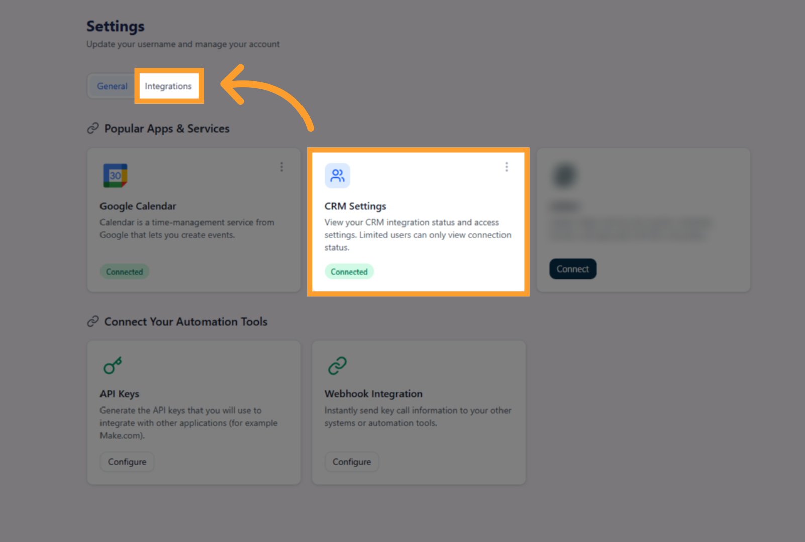 Integrations tab