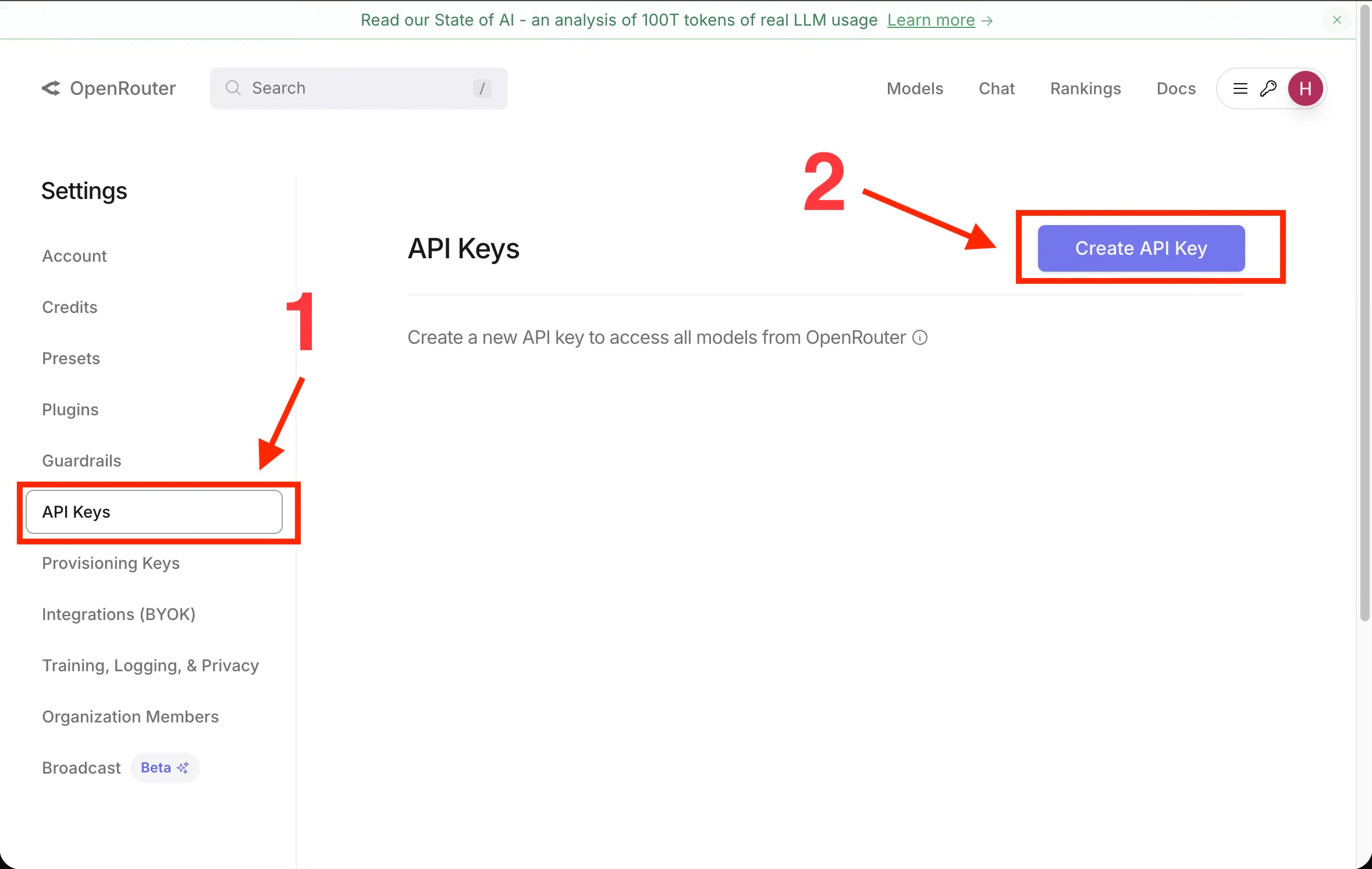 Create OpenRouter API key