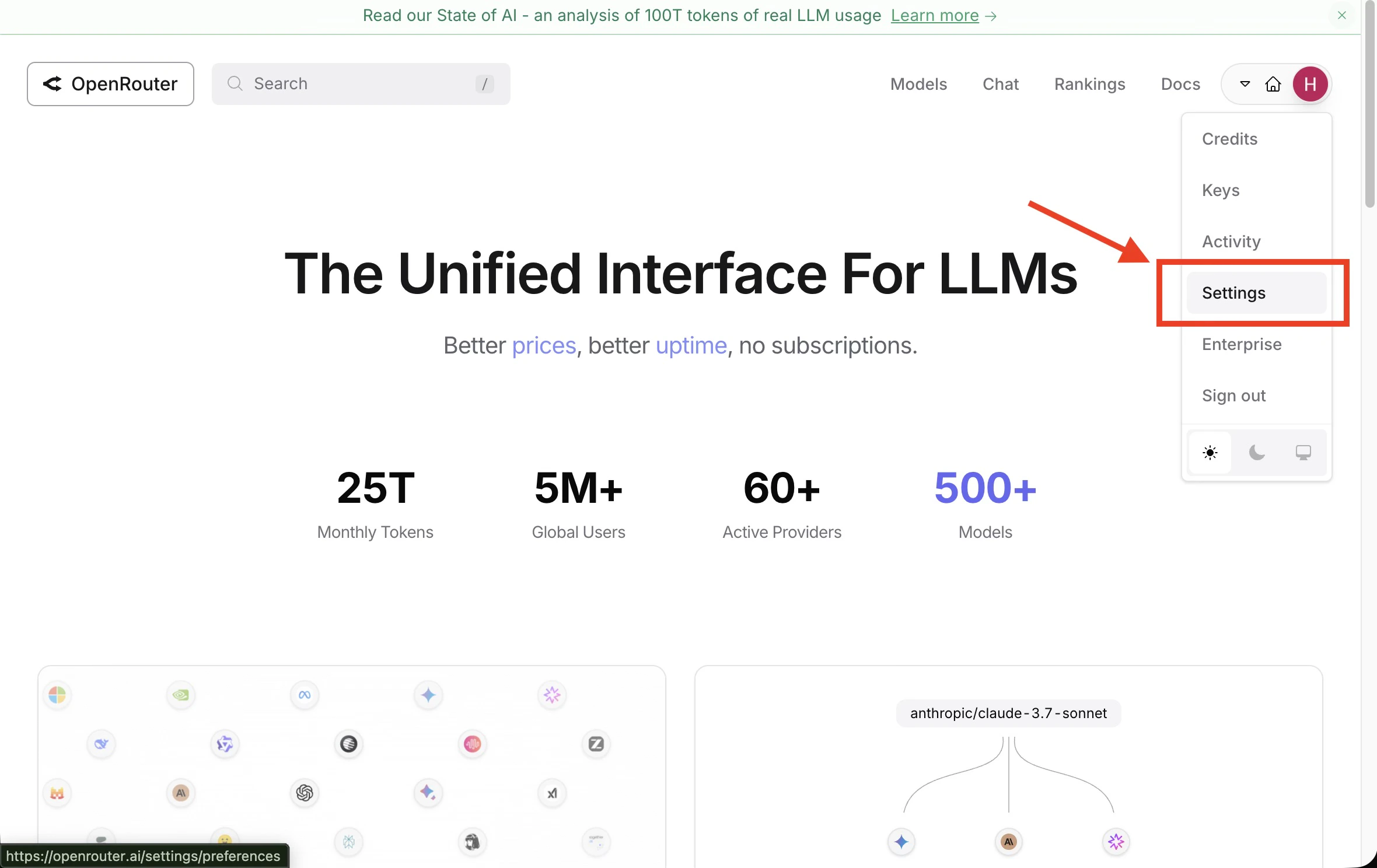 Open OpenRouter settings