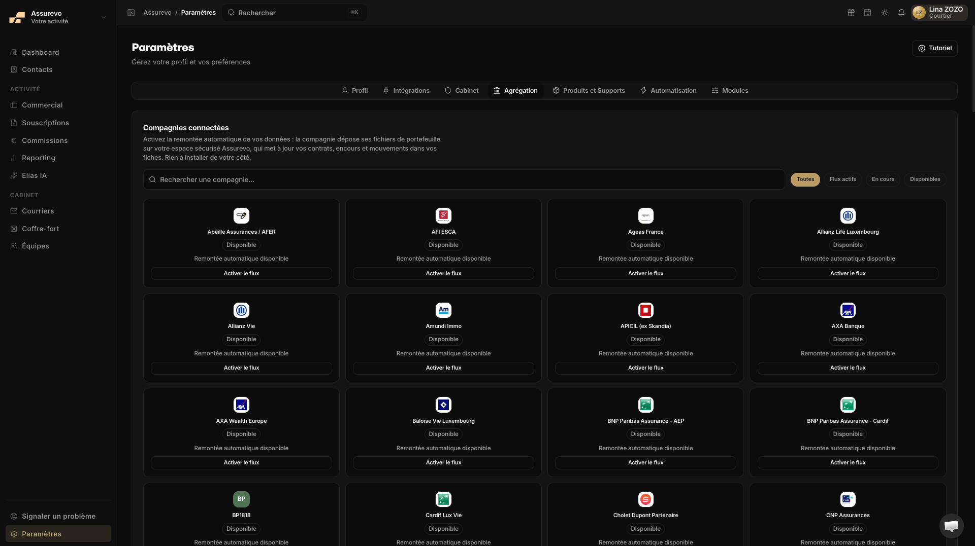 Agrégation : compagnies connectées et activation des flux de remontée