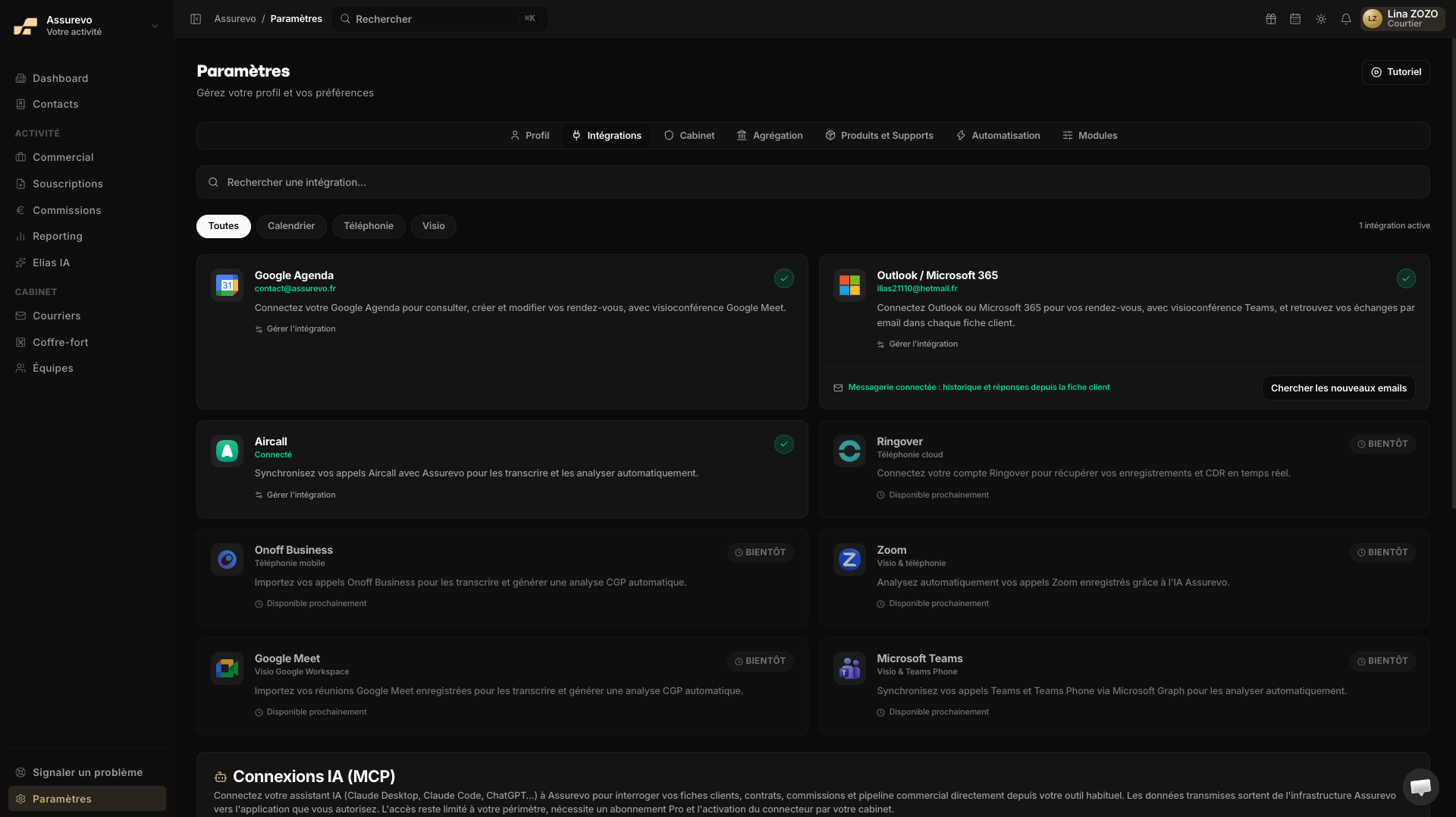 Catalogue d'intégrations : Google Agenda, Outlook, Aircall, Ringover, Zoom…