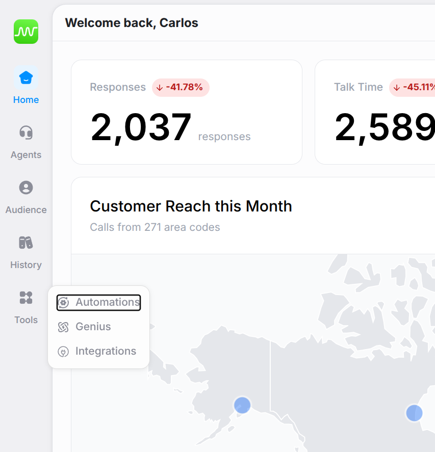 Tools hover menu showing Genius, Automations, and Integrations