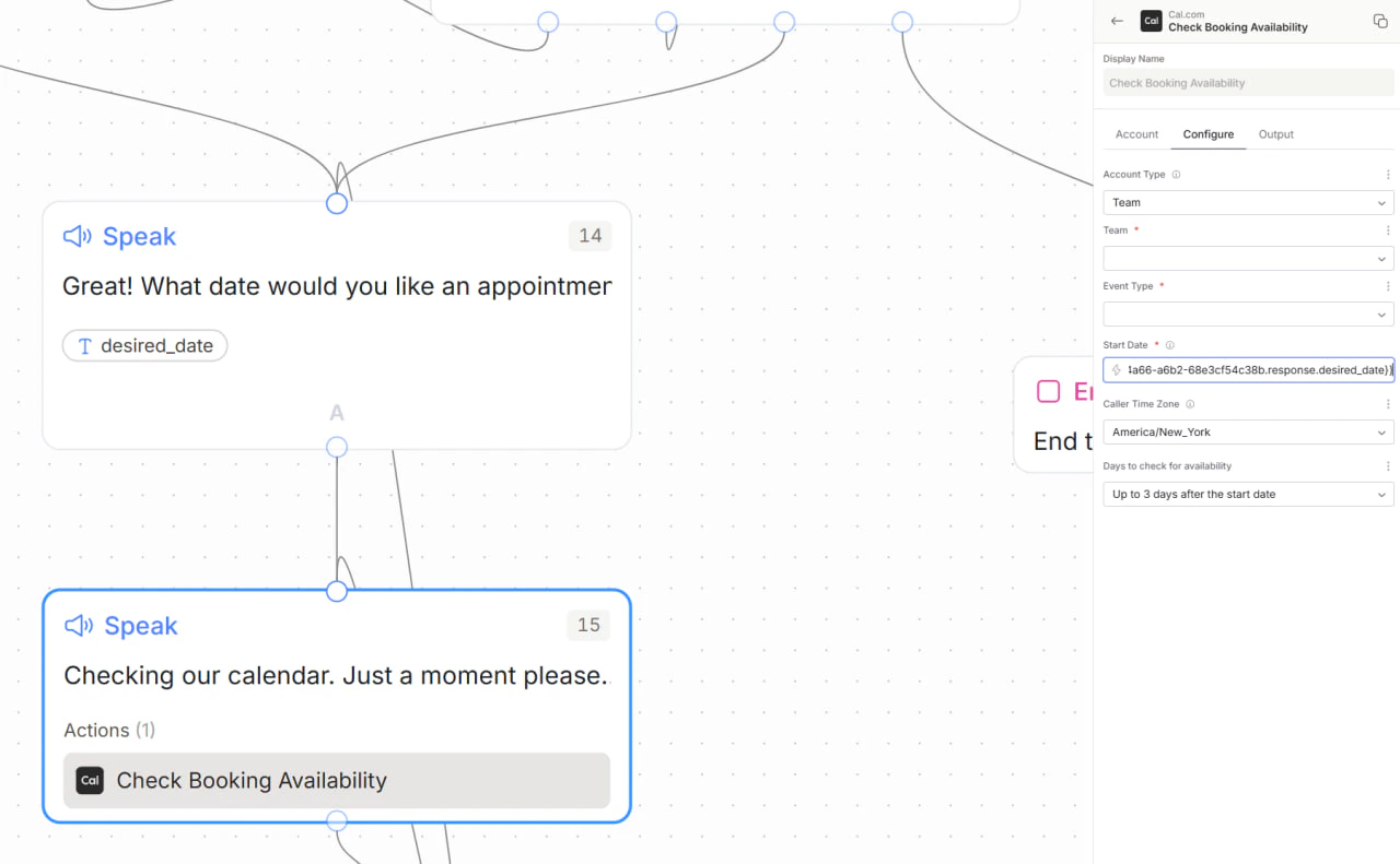 Speak node to check timeslots via Action