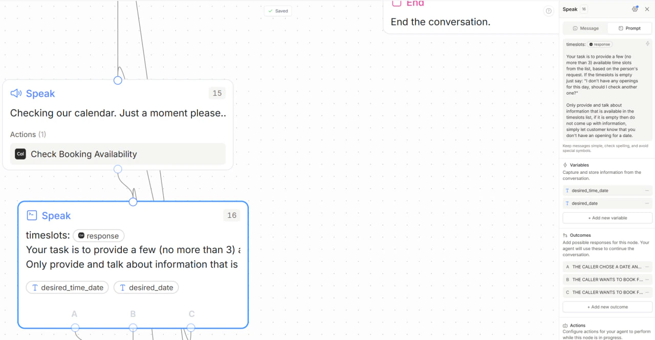 Speak node to provide available timeslots