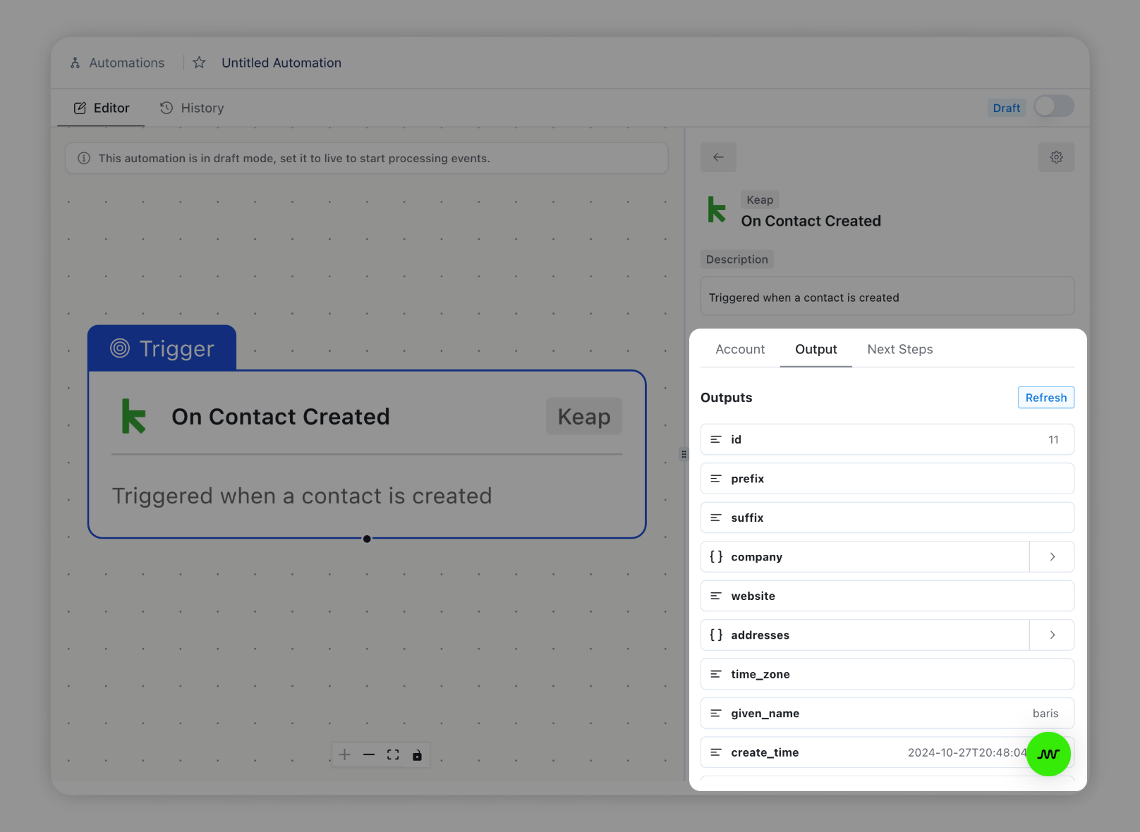 Automation Step Outputs