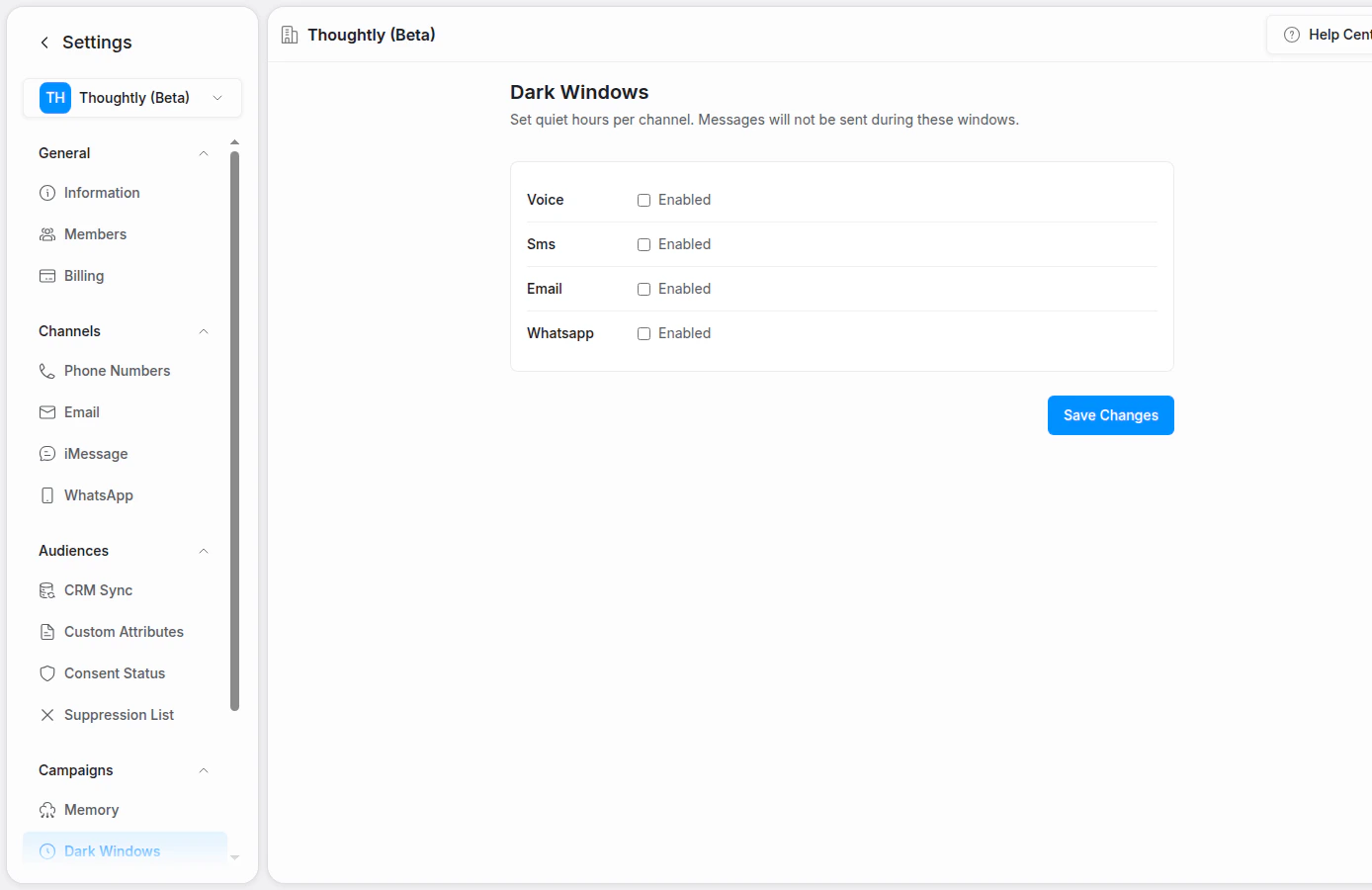 Thoughtly Dark Windows settings page