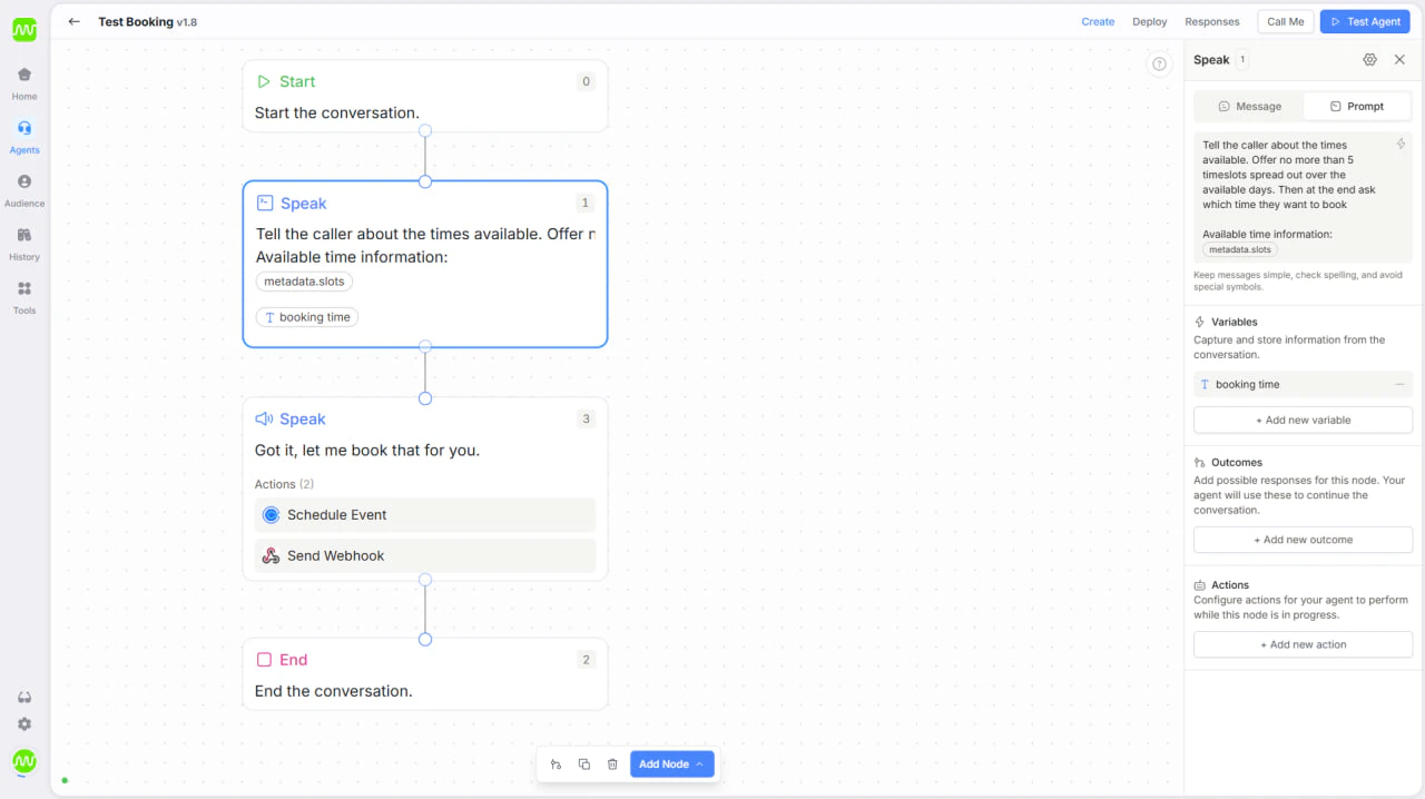 Agent conversation that presents prefetched slots and captures the selected time