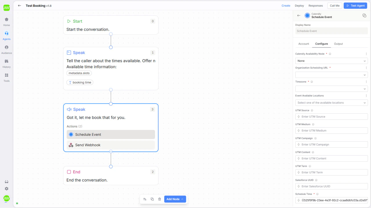 Booking action configuration with reference node disabled and selected slot mapped directly