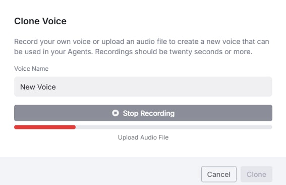 Active recording interface with timer and controls