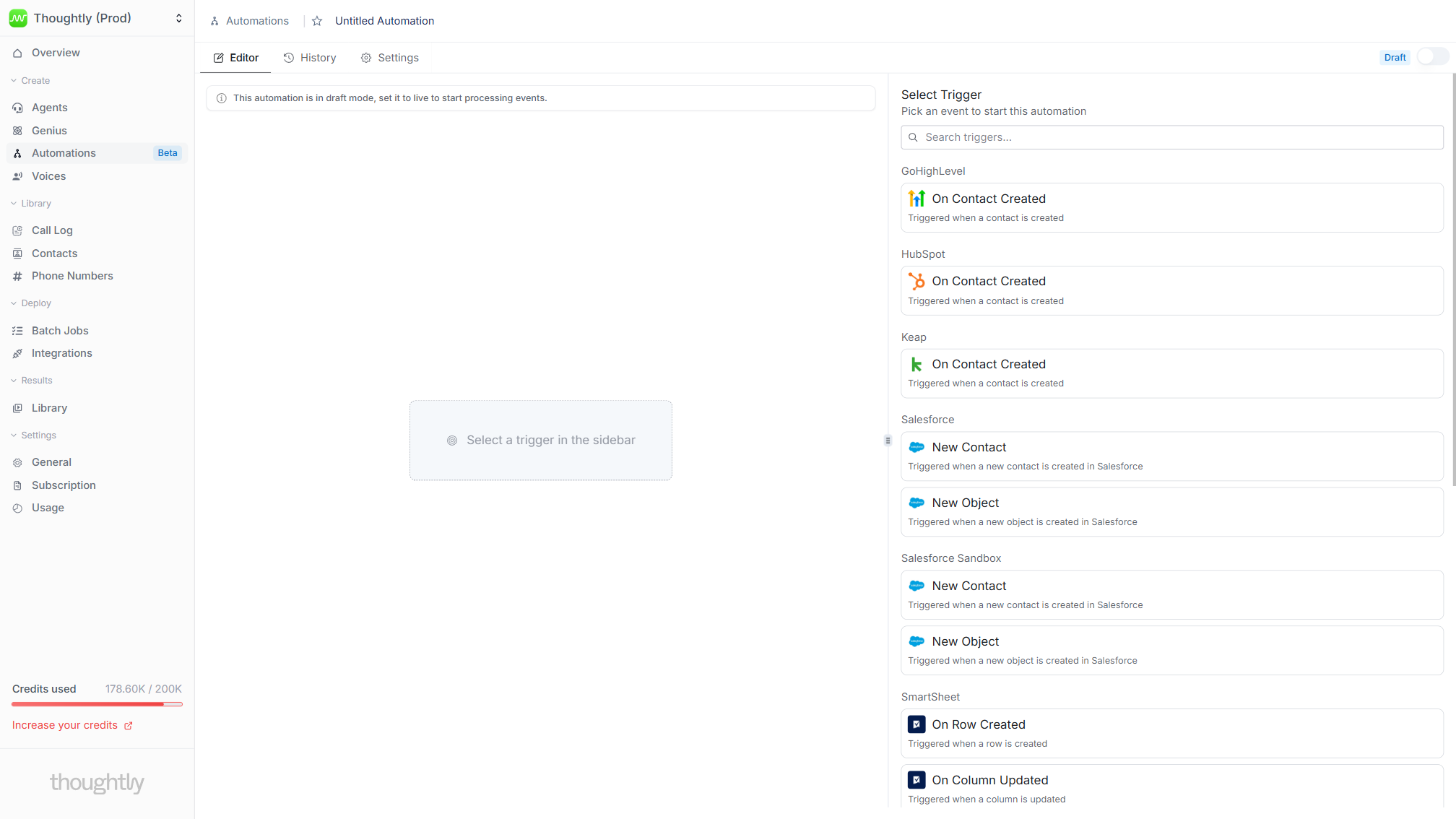 Automation trigger picker