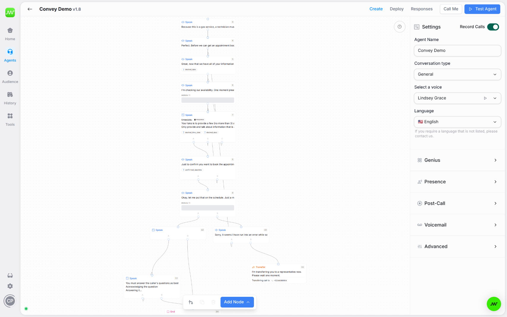 Thoughtly Agent Builder workspace