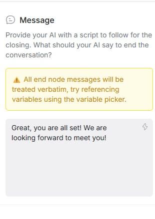 Confirmation node with verbatim message enabled