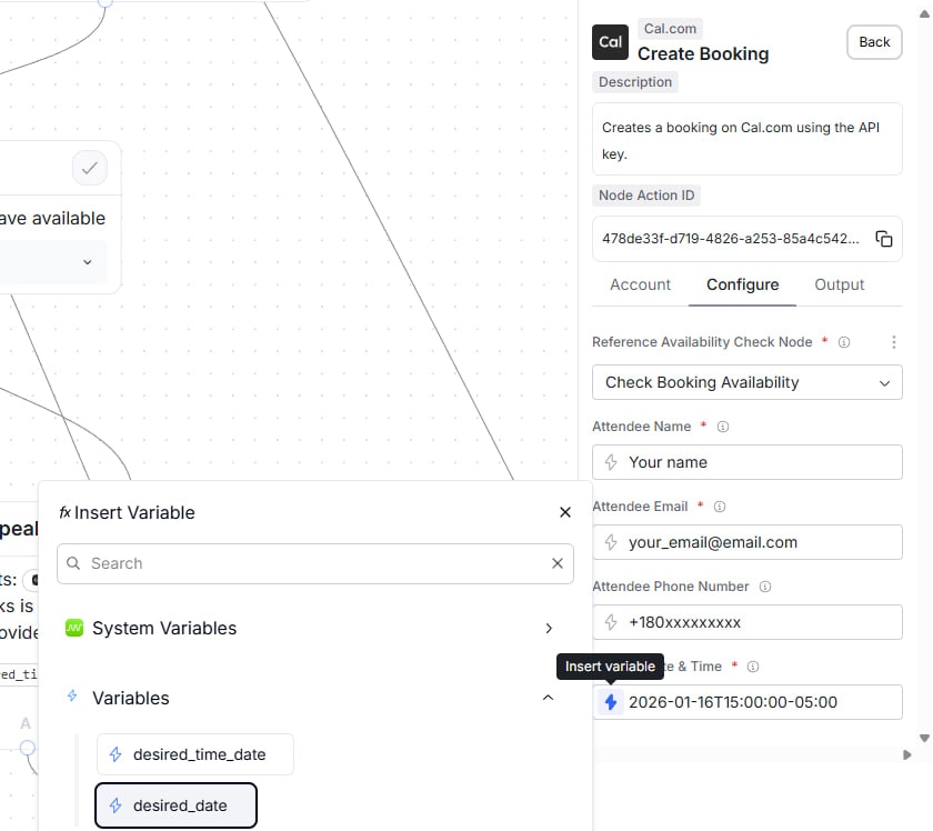 Calendly "Schedule appointment" action mapping fields