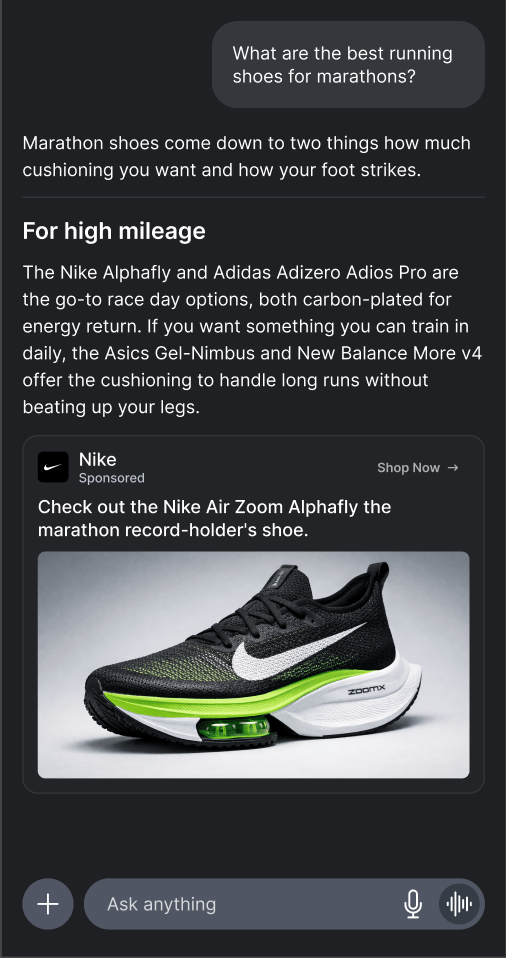 Sponsored message rendered with a hero product image