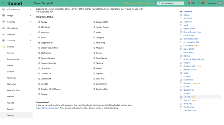 CloudRadial Integrations list