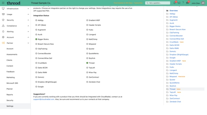 CloudRadial Integrations list
