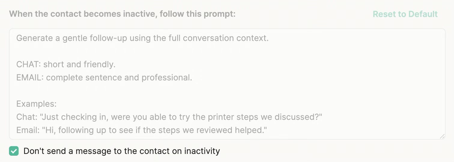 Silence timeout message setting