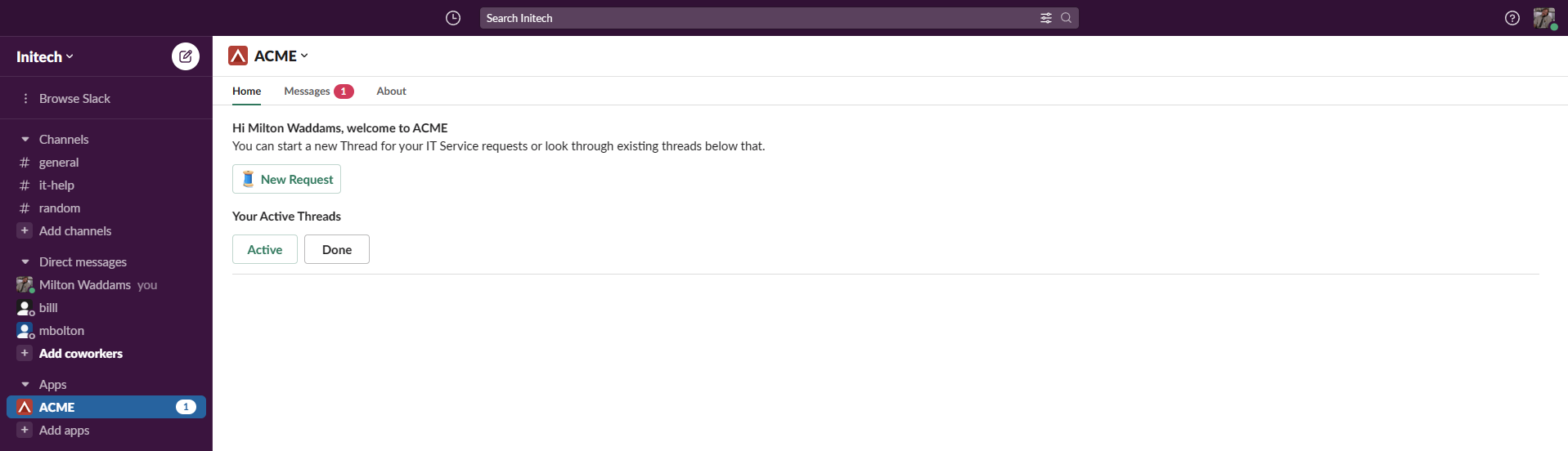 Thread app listed in the apps sidebar of a Slack workspace
