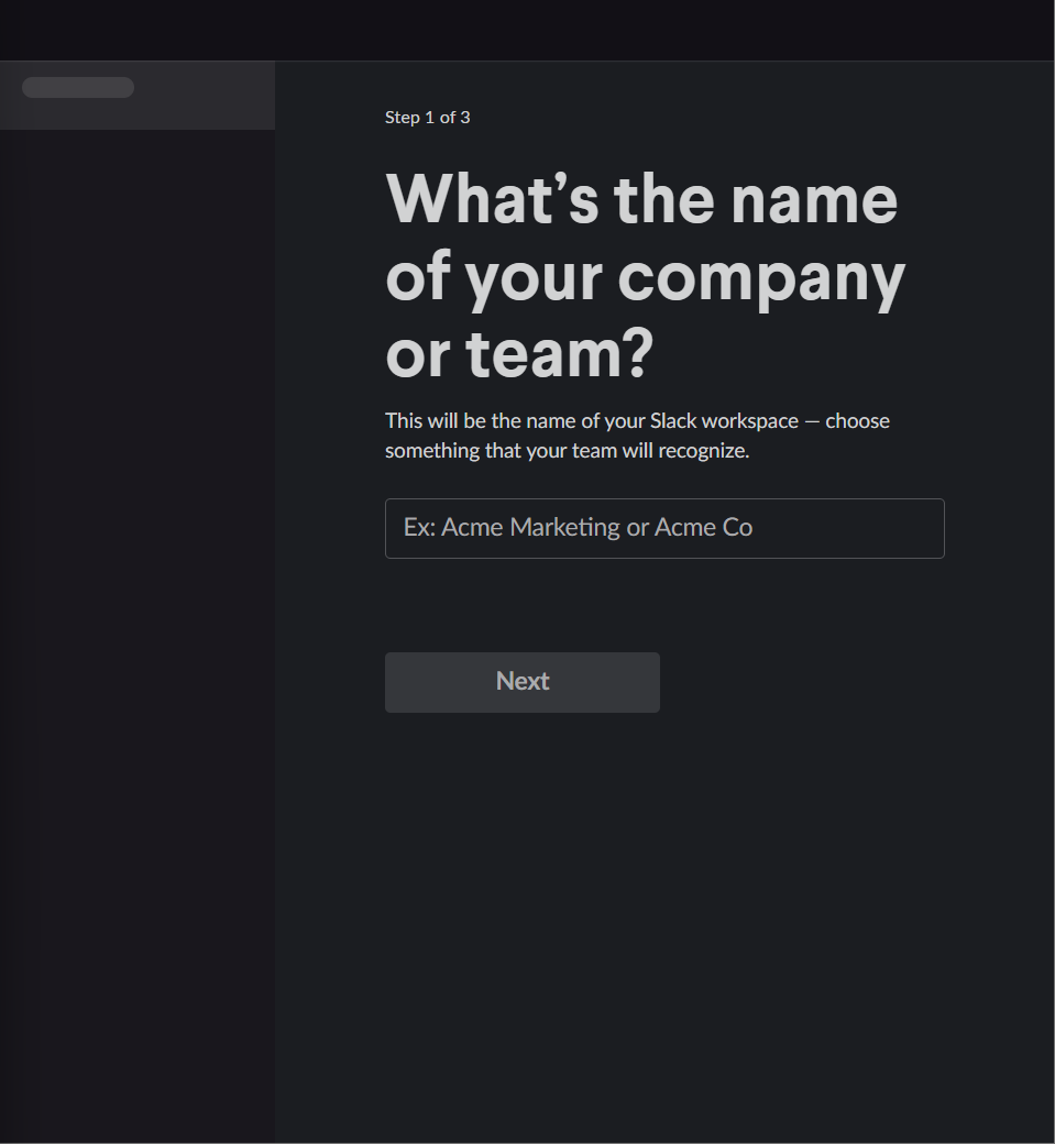 Naming the sandbox workspace during Slack setup