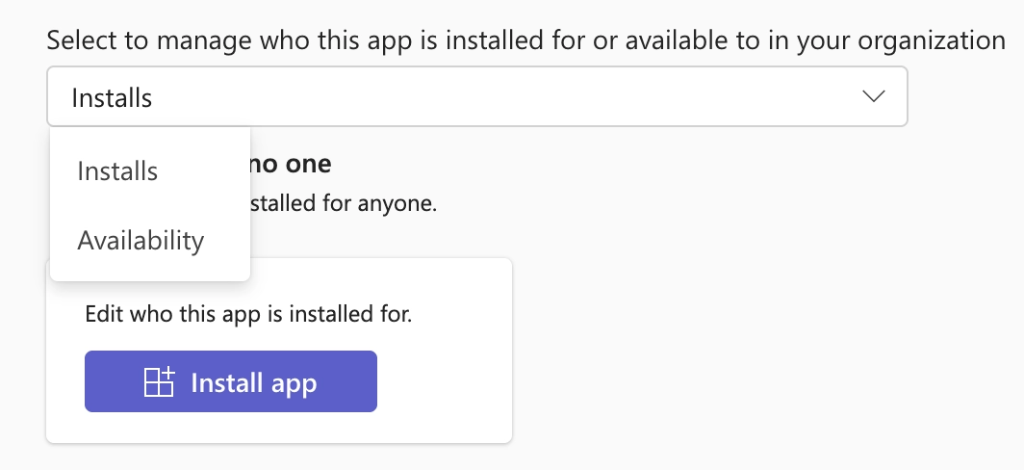 Users and groups tab with the install-management dropdown