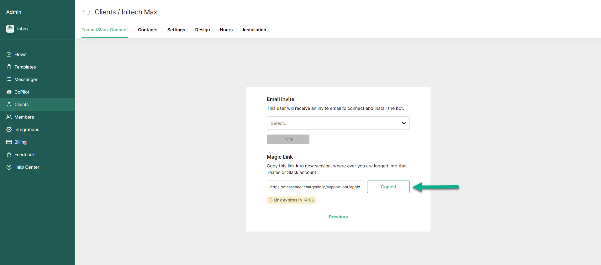 Copy magic link control in the Thread Admin Panel