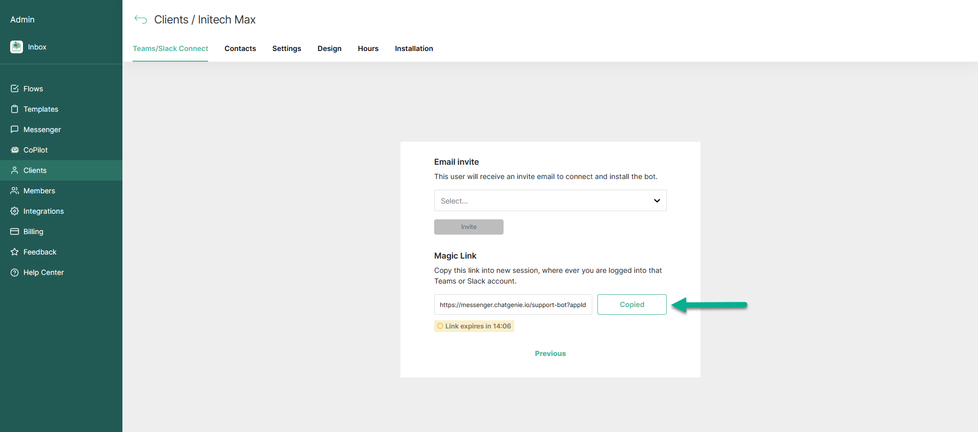 Copy magic link control in the Thread Admin Panel