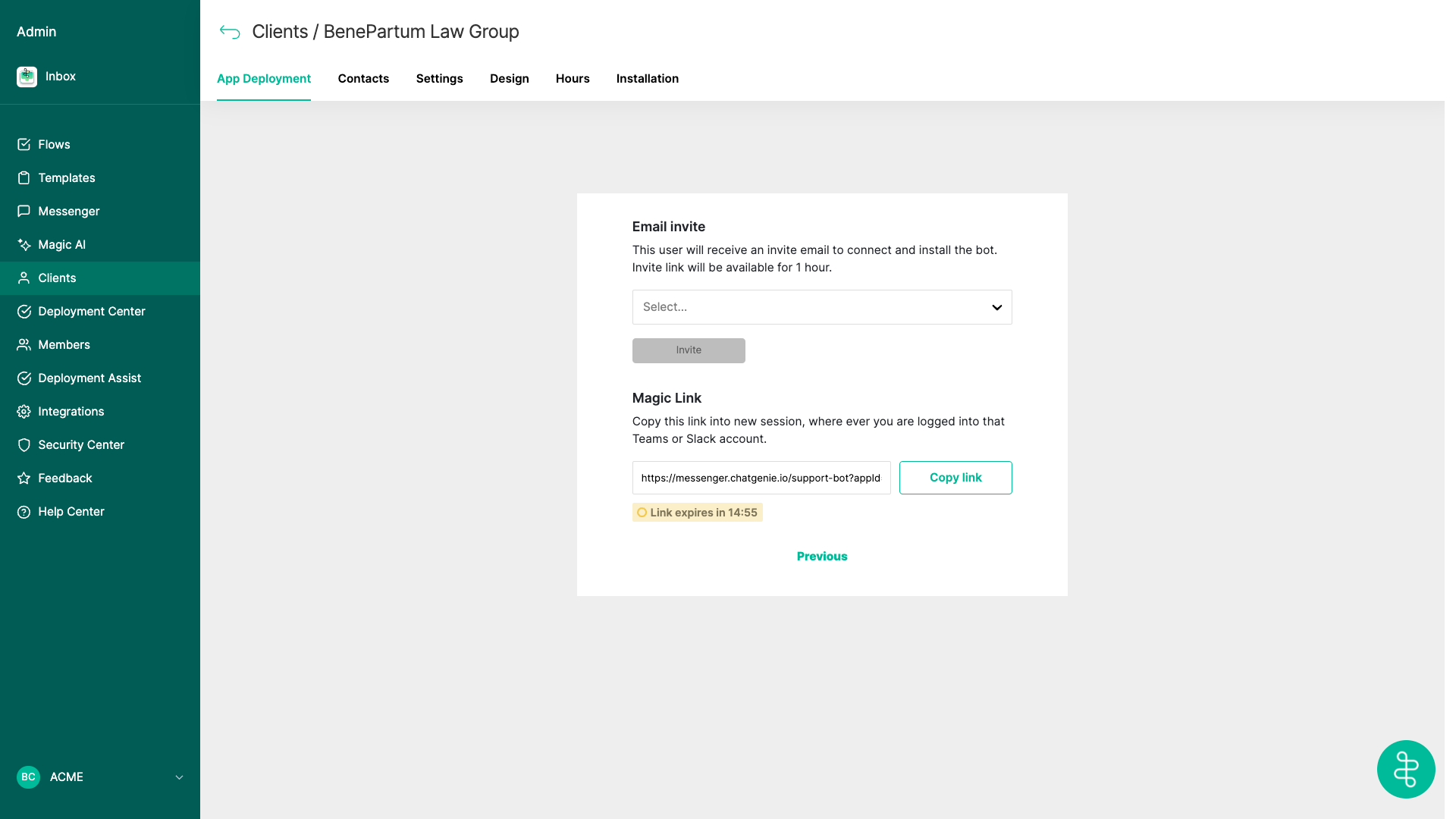 Magic Link and Email Invite deployment options in the Thread Admin Panel