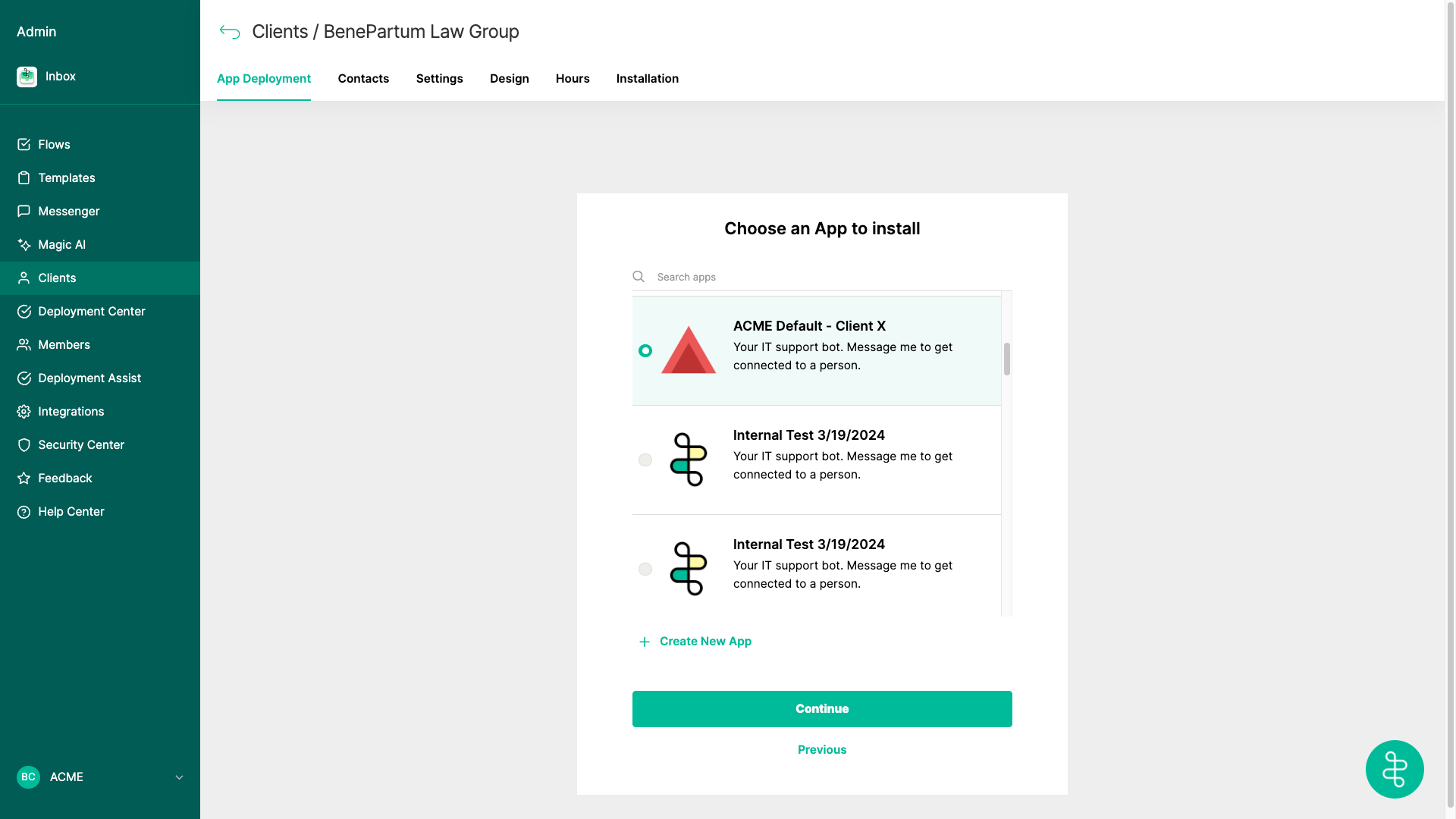 List of custom Teams apps available to deploy to a customer