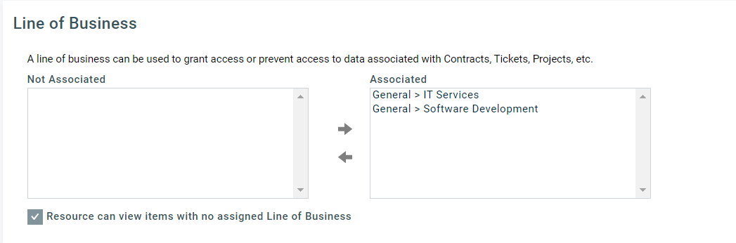 Line of Business selection for the API user