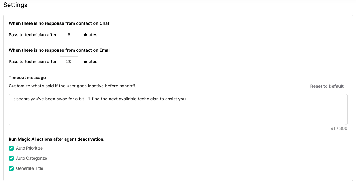 Triage Agent Settings page