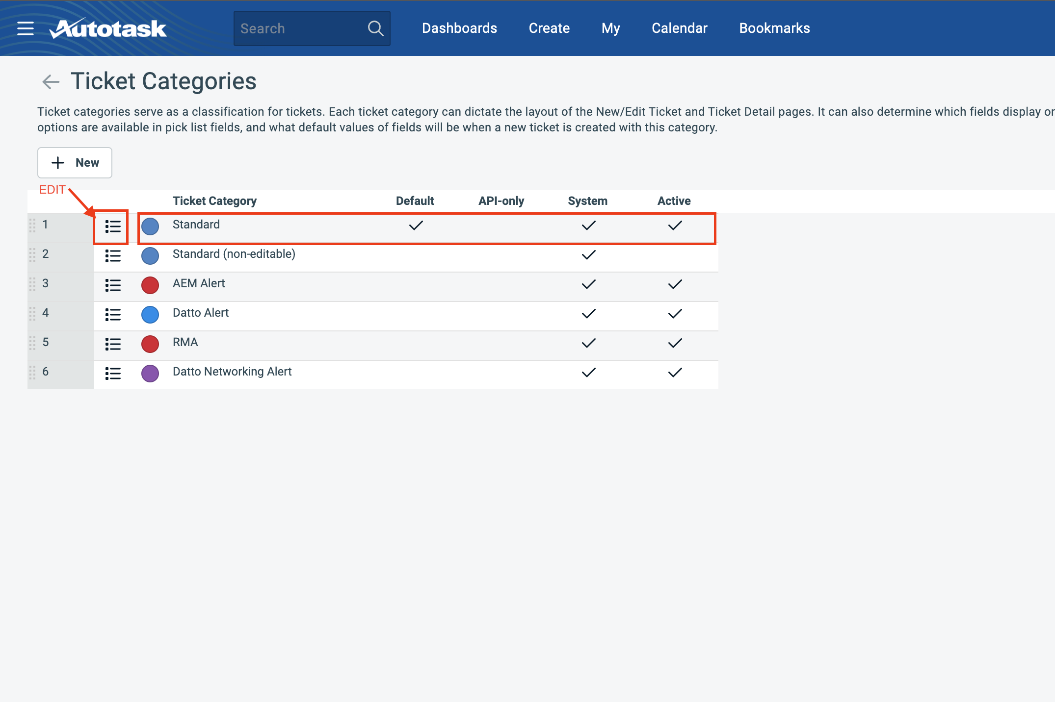 Ticket Categories Insights layout settings in Autotask