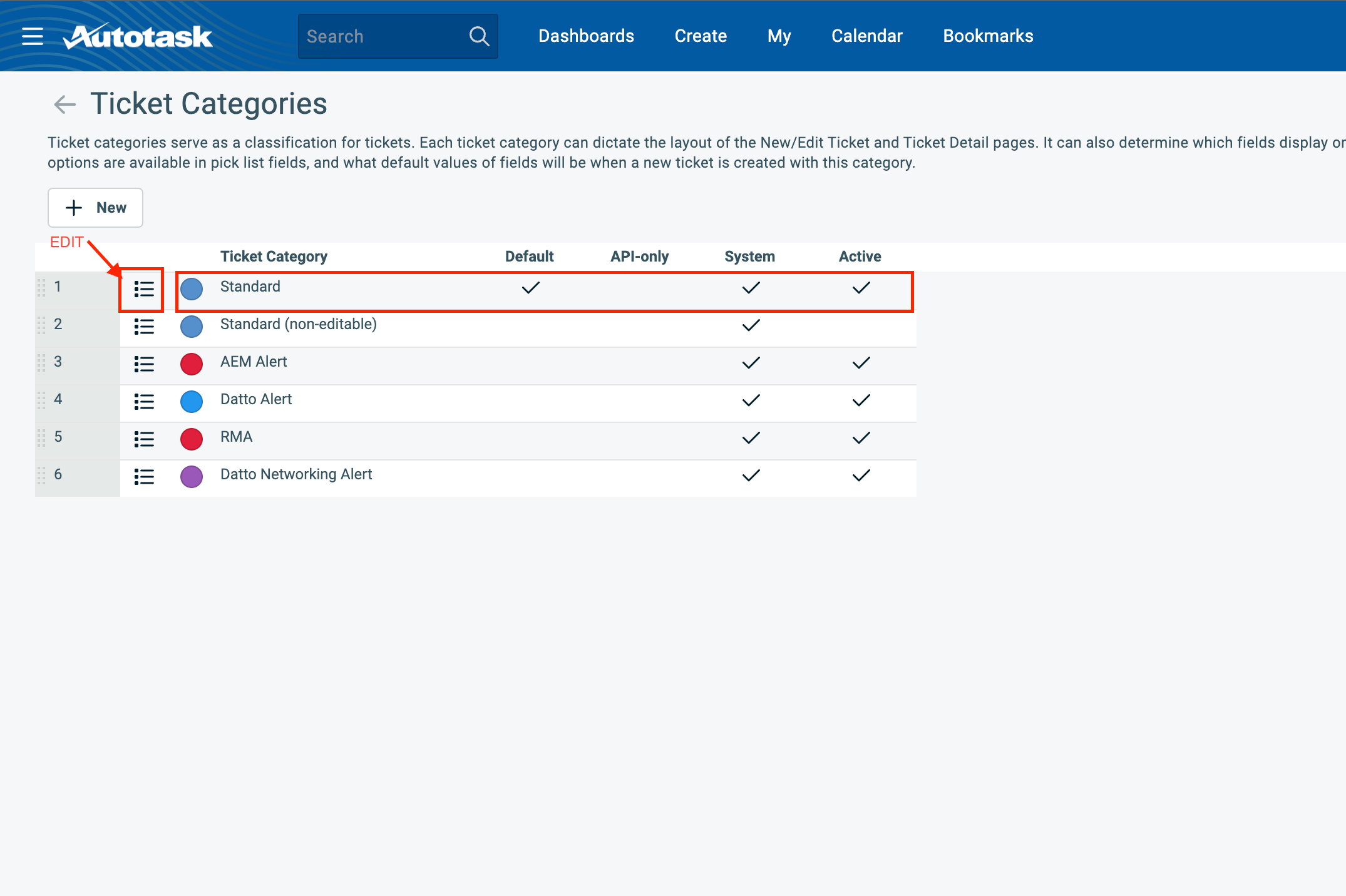 Ticket Categories Insights layout settings in Autotask