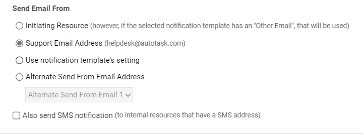 Selecting the from email address for the notification