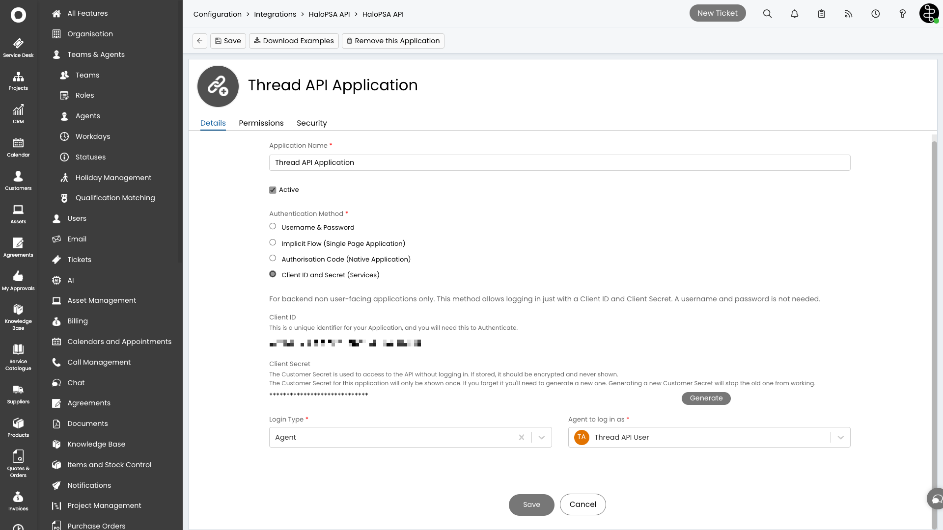 Selecting the API-only Agent for the HaloPSA integrator application