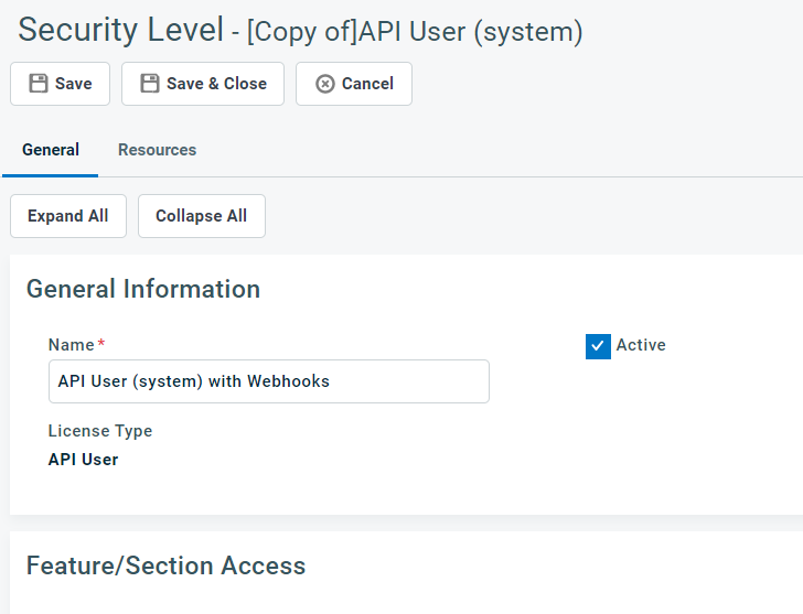 Renaming the copied security level in Autotask