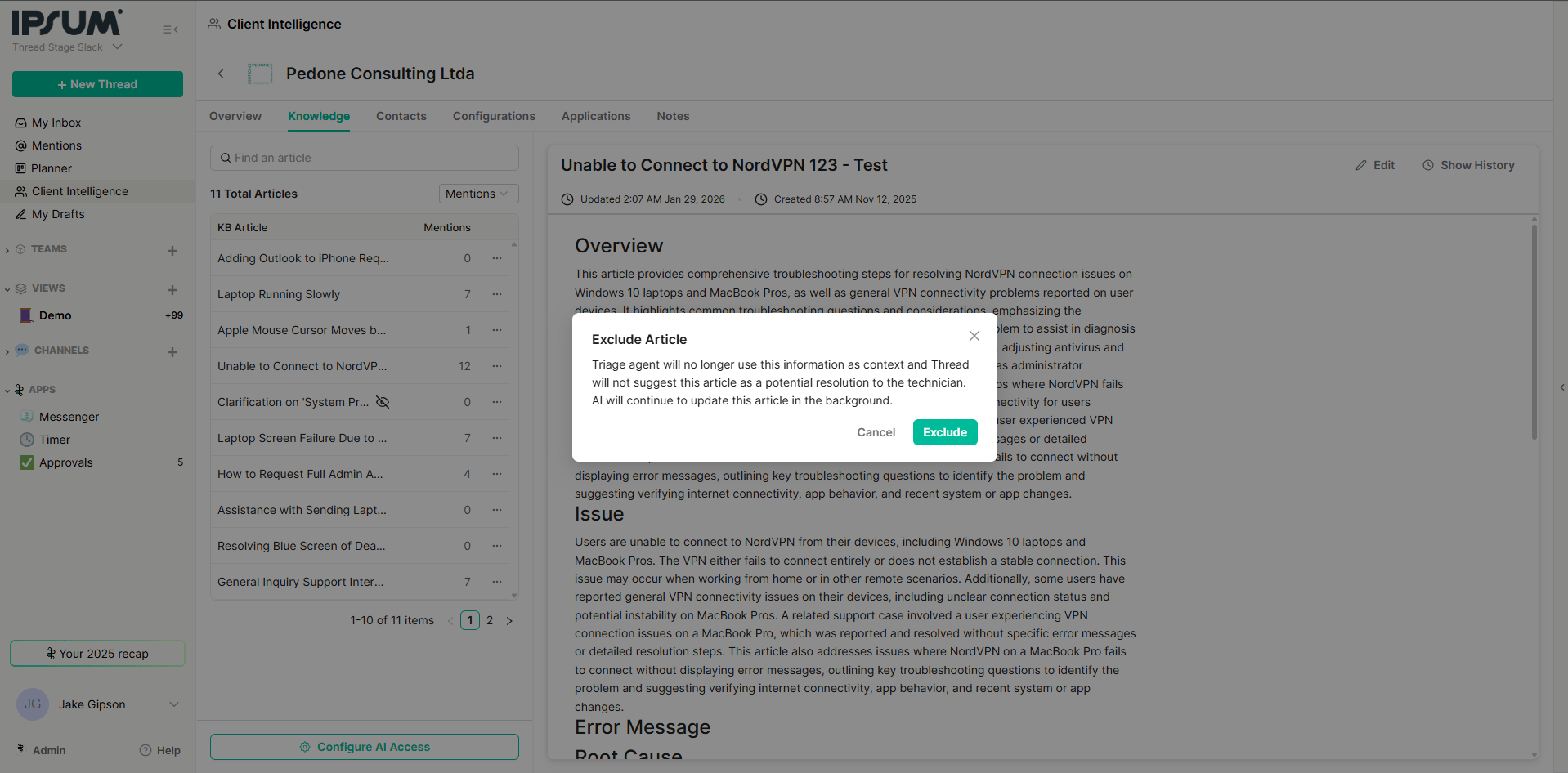 Editing a knowledge article
